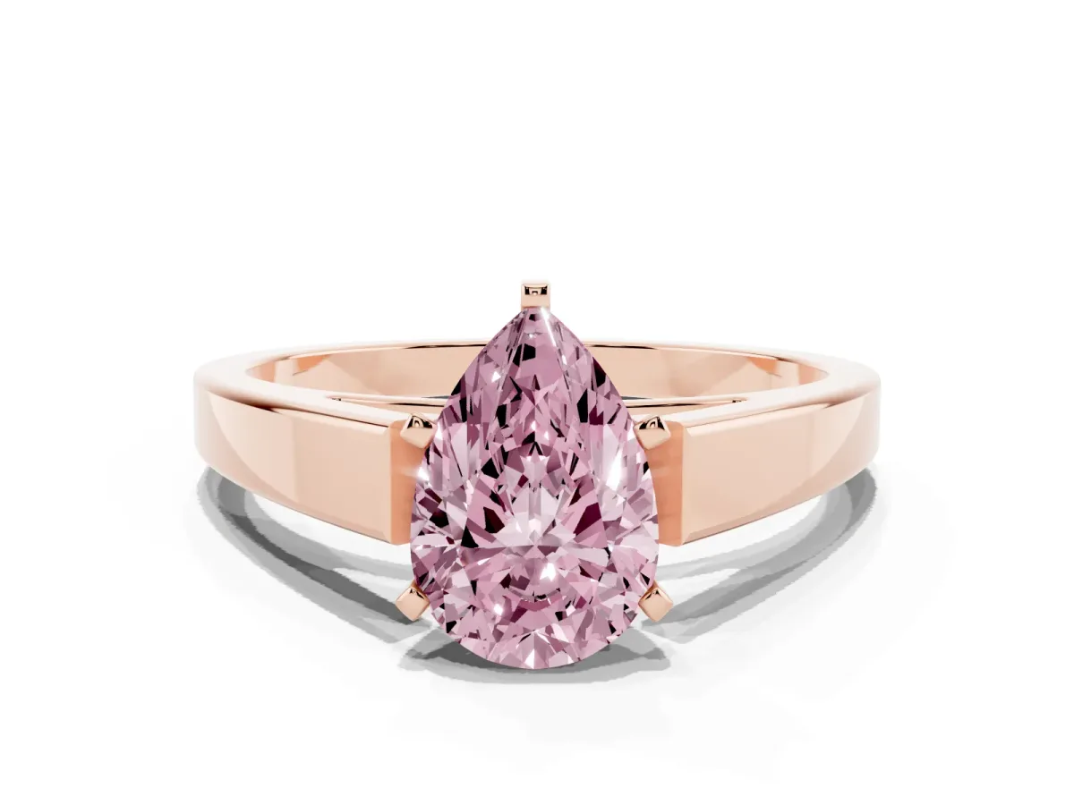 Fancy Pink Pear Cut Solitaire Engagement Ring with Four-Prong Setting and Tapered Band Rose gold