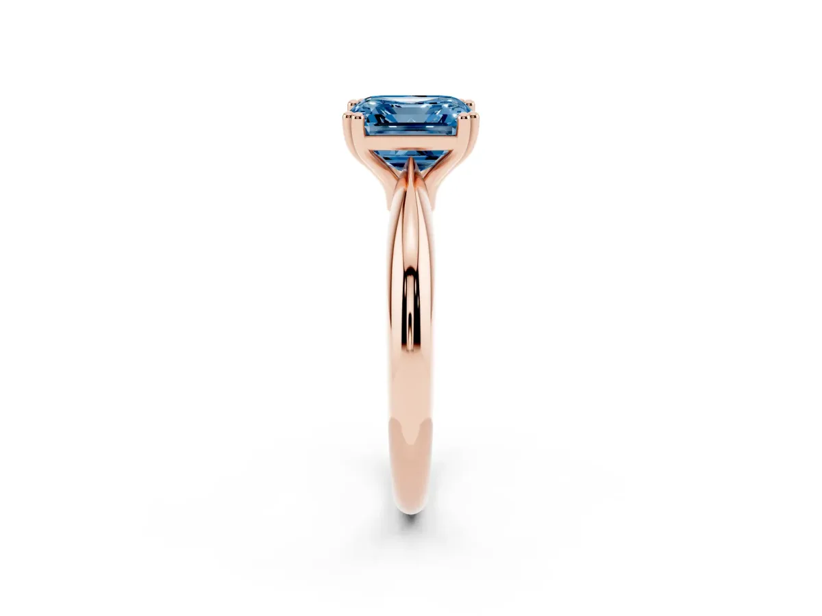 Fancy Blue Asscher Cut Cut Solitaire Engagement Ring with Tapered Band and Four-Prong Setting Rose gold