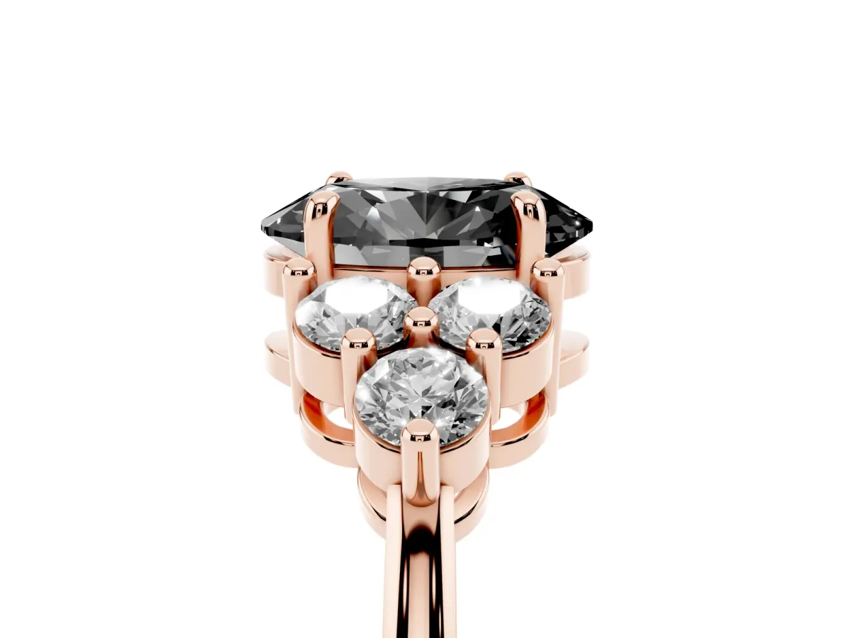 Fancy Black Oval Cut Brilliant Diamond Cluster Accent Solitaire Ring with Prong Setting Rose gold