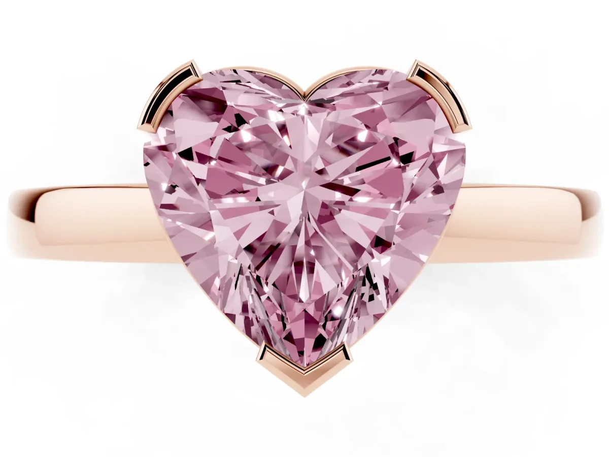 Fancy Pink Heart Cut Cut Solitaire Ring with Four-Prong Setting and Classic Band Rose gold