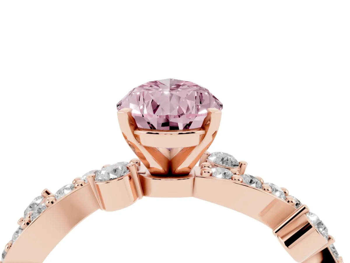 Fancy Pink Pear Cut Cut Solitaire Diamond Twisted Band with Pave Setting Rose gold