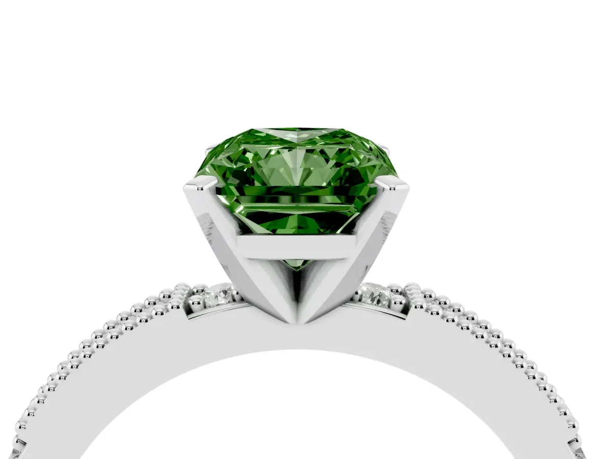 Fancy Green Radiant Cut Solitaire with Pavé Band and Four-Prong Setting Silver
