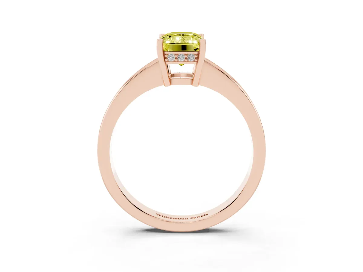 Fancy Yellow Emerald Cut Solitaire Pavé Band Prong Setting Ring Rose gold