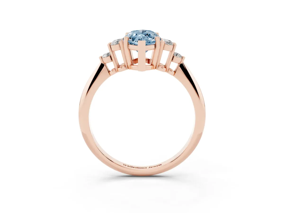 Fancy Blue Marquise Cut Cut Diamond Cluster Ring with Solitaire Band and Four-Prong Setting Rose gold