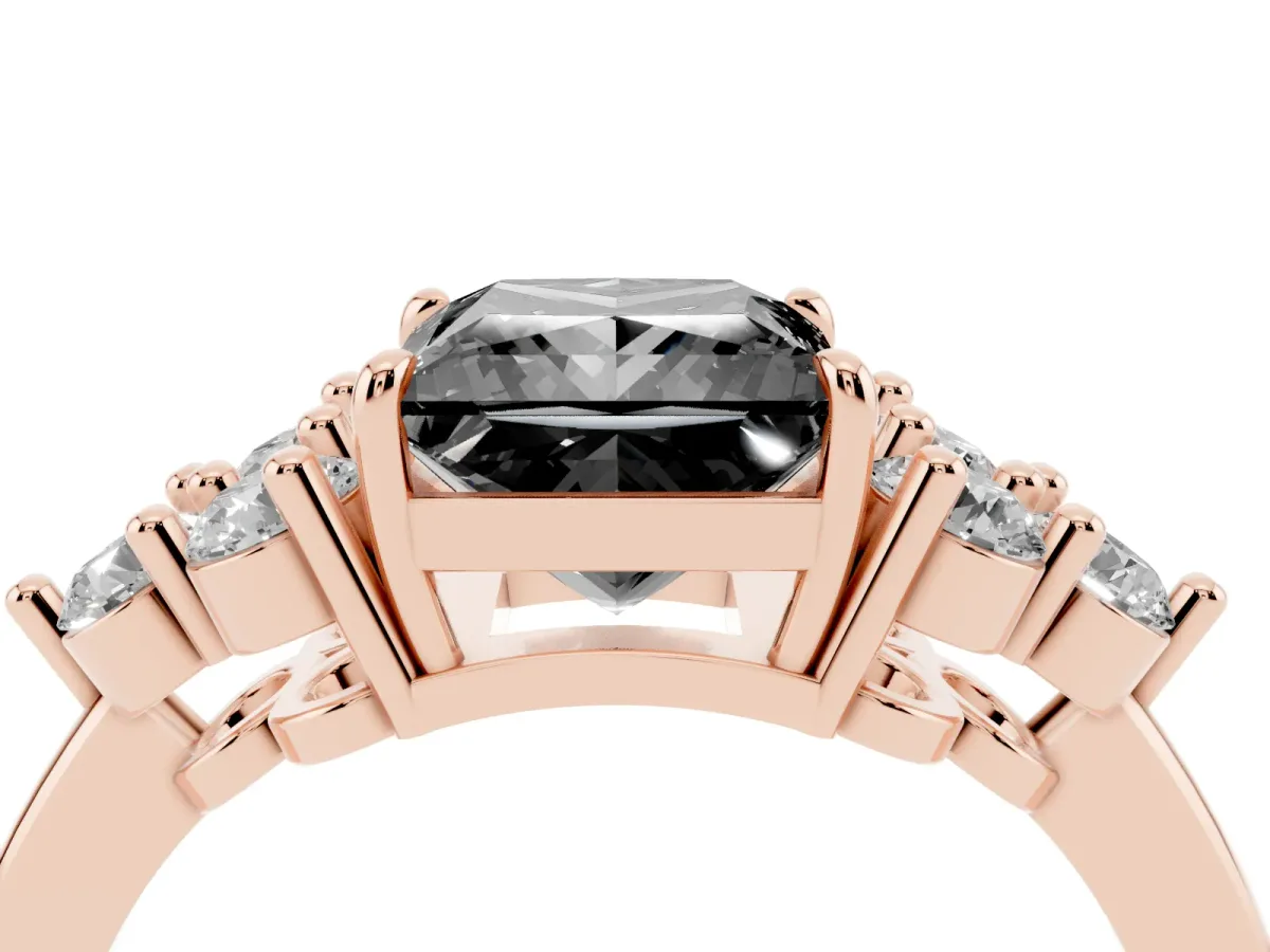 Fancy Black Princess Cut Brilliant Diamond Cluster Accent Solitaire Ring with Prong Setting Rose gold