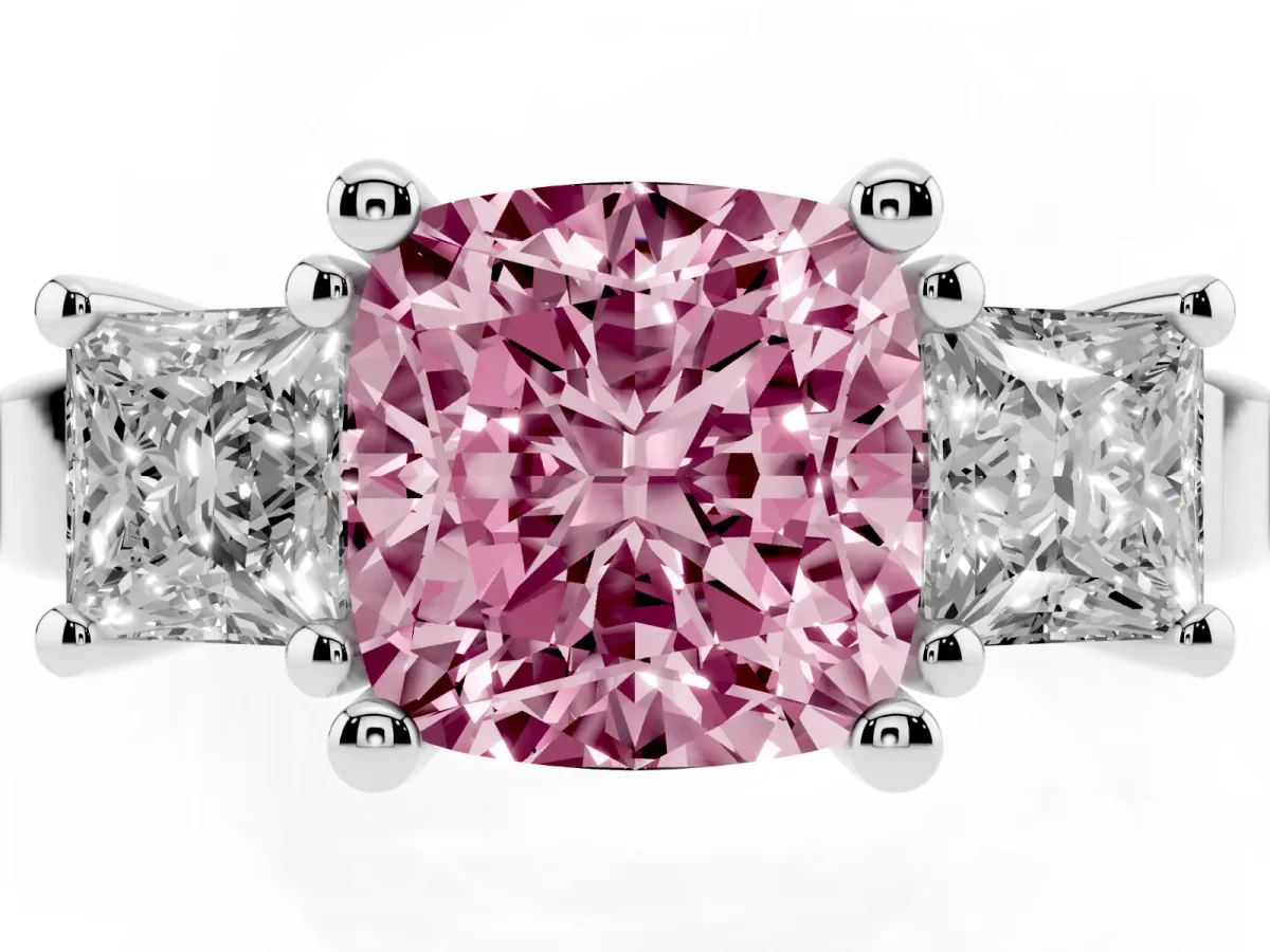 Fancy Pink Three-Stone Cushion Cut Cut Solitaire Ring with Prong Setting Silver