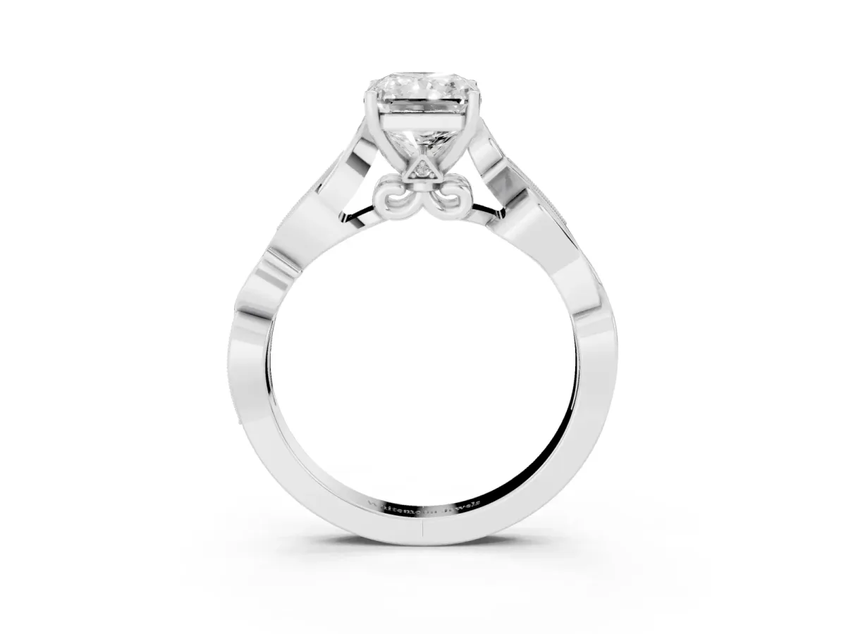 Radiant Cut Solitaire Vine Band with Milgrain Prong Setting Platinum