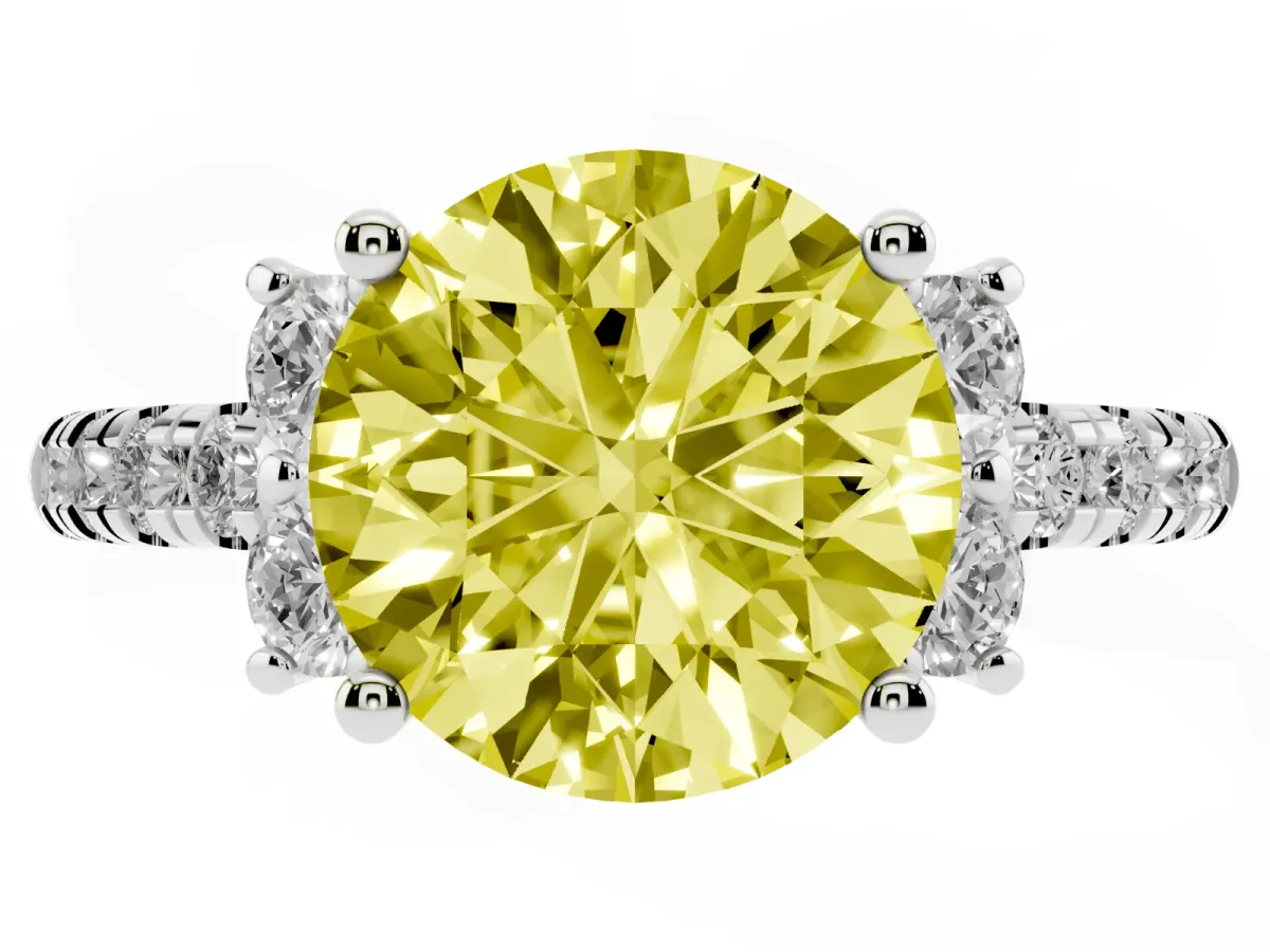 Fancy Yellow Round Cut Diamond Three-Stone Pave Band with Four-Prong Setting Silver