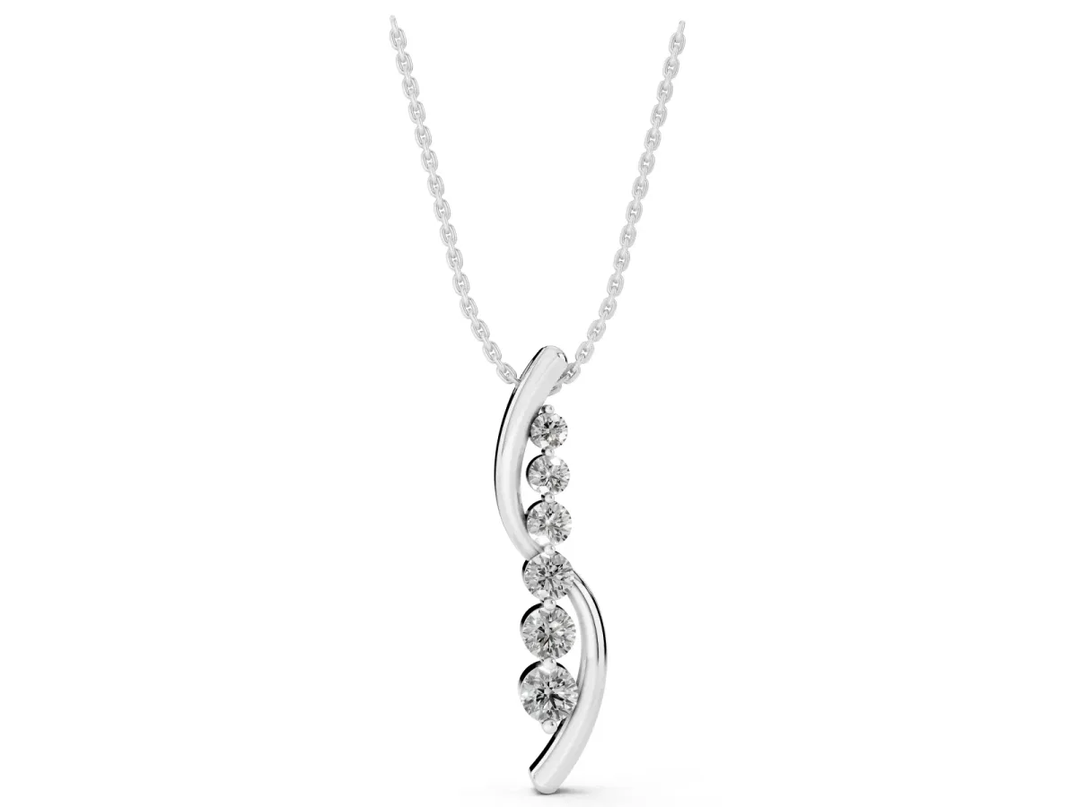 Round Diamond Prong-Set Curved Pendant Silver