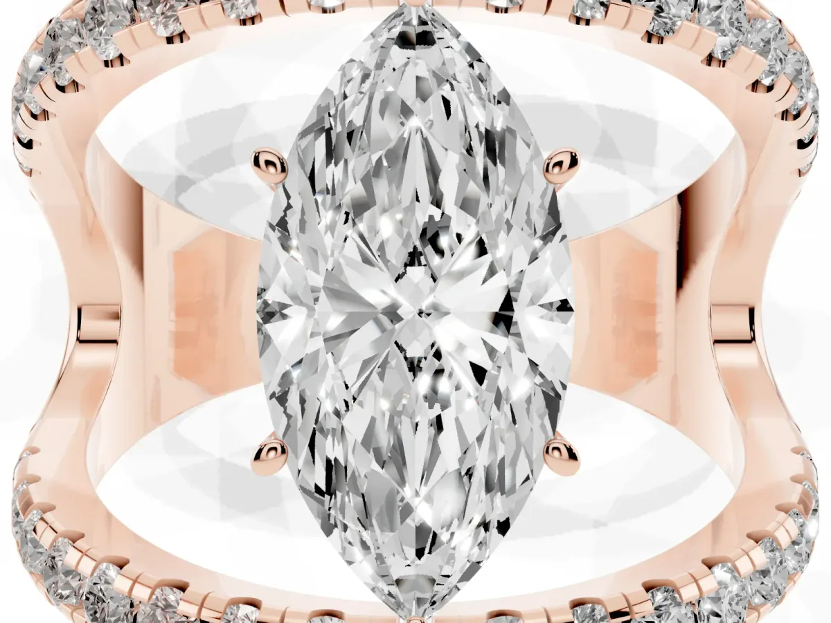 Marquise Cut Solitaire Split Shank Pave Diamond Ring Rose gold