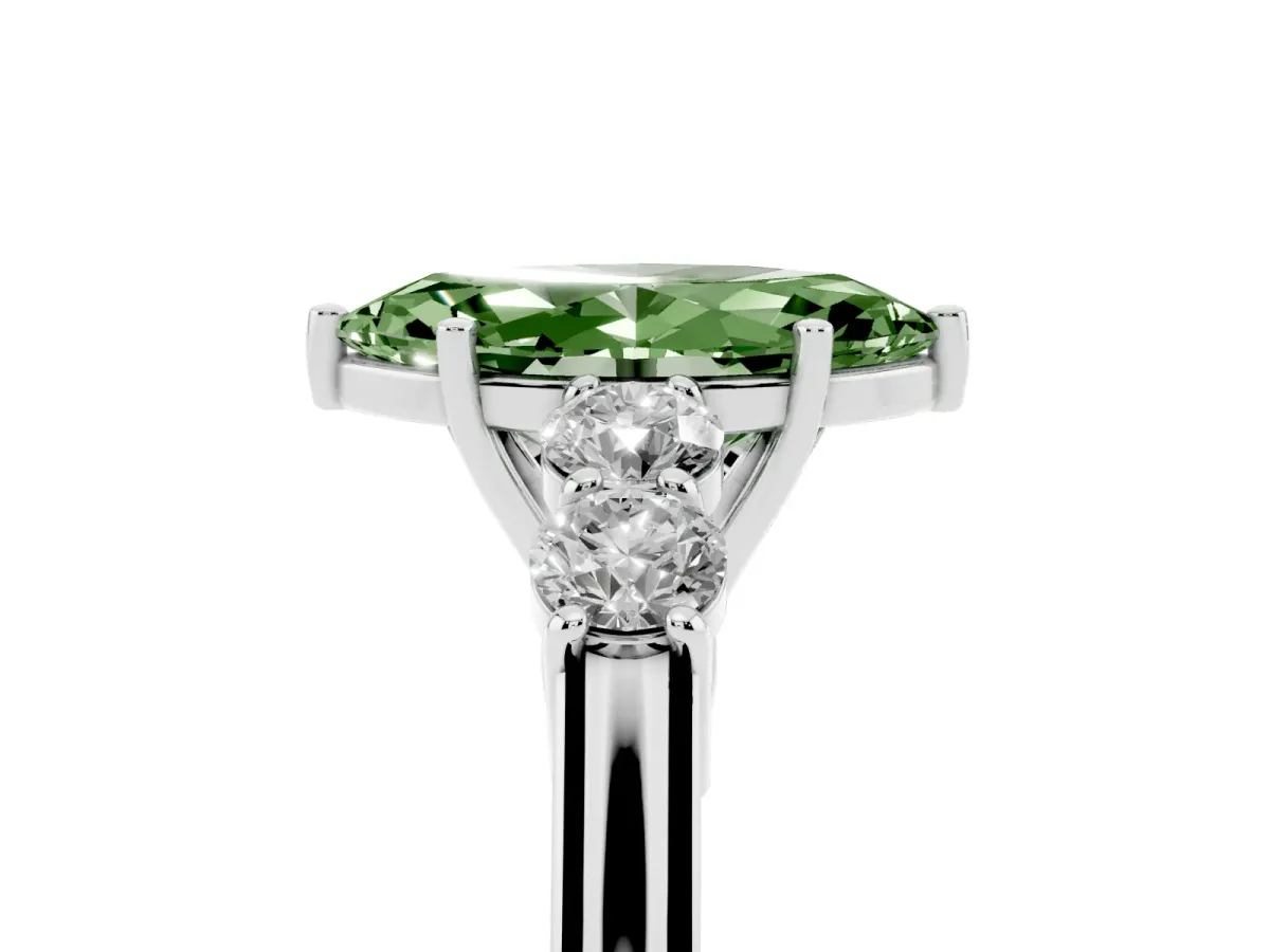 Fancy Green Marquise Cut Cut Diamond Five-Stone Prong Set White Gold Ring Silver