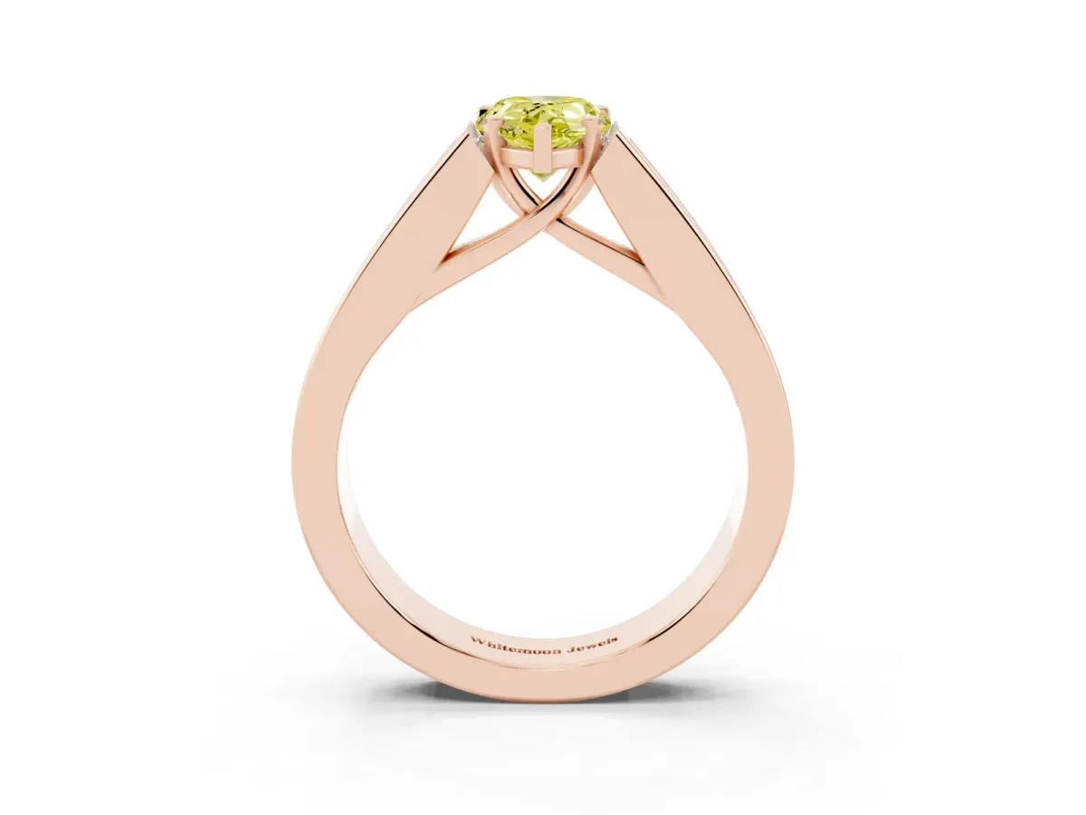 Fancy Yellow Pear Cut Cut Channel Set Solitaire Ring with Four-Prong Setting Rose gold