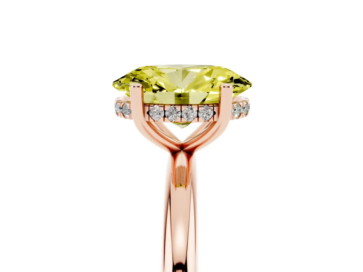 Fancy Yellow Oval Cut Cut Solitaire Engagement Ring with Four-Prong Setting and Classic Band Rose gold