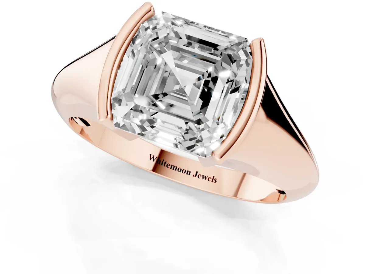 Asscher Cut Solitaire Tension Set Diamond Ring Rose gold
