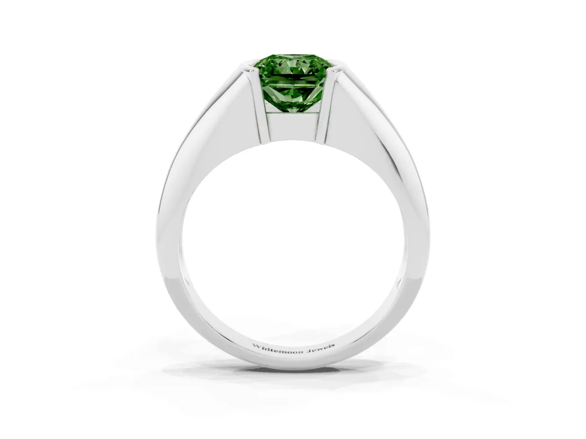 Fancy Green Radiant Cut Solitaire Tension Set Diamond Ring Silver