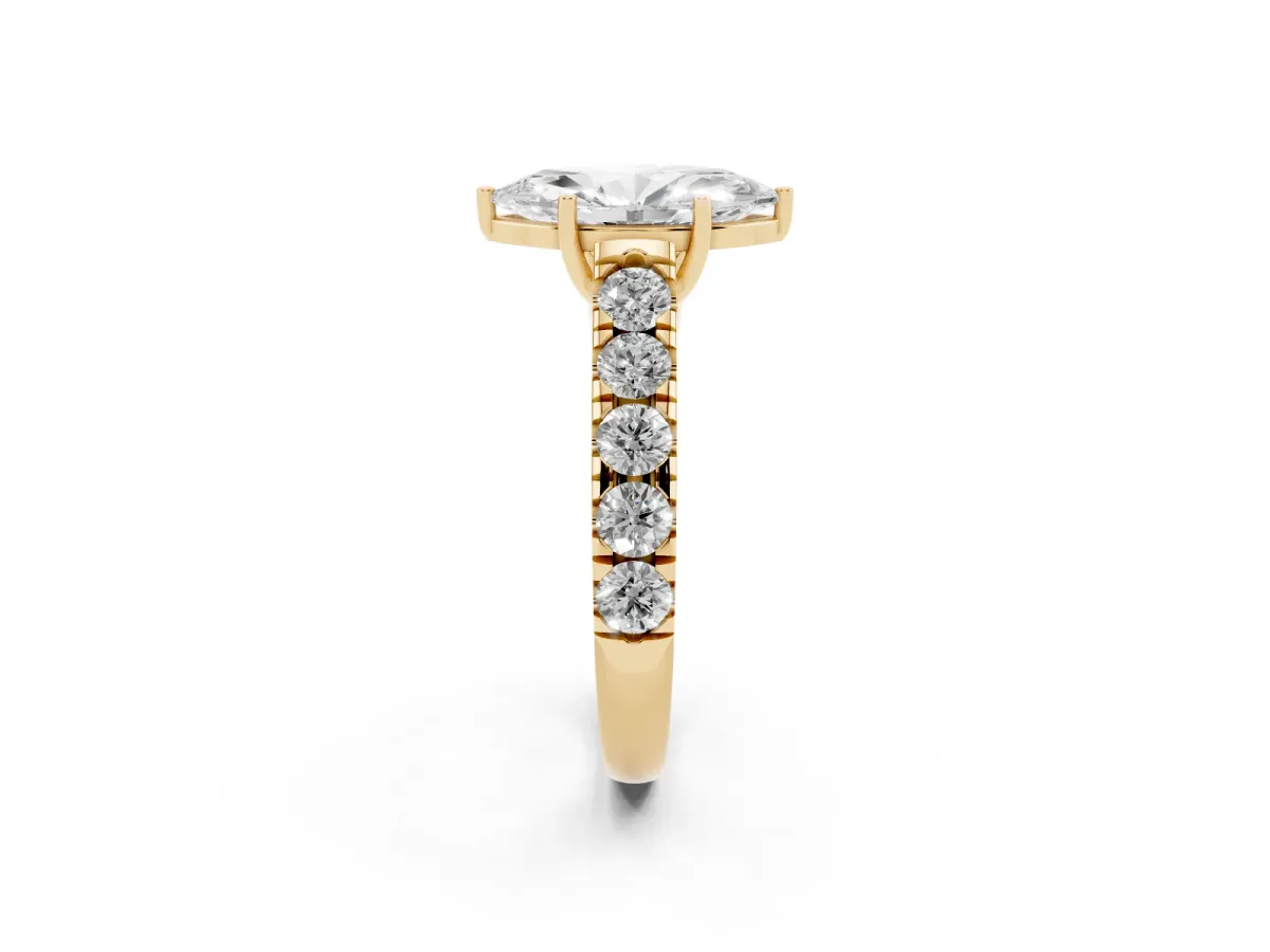 Marquise Cut Cut Diamond Solitaire Ring with Micro Pave Band and Prong Setting Yellow gold