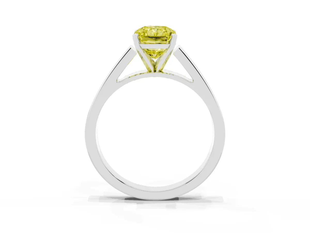 Fancy Yellow Radiant Cut Solitaire Engagement Ring with Four-Prong Setting and Tapered Band Silver