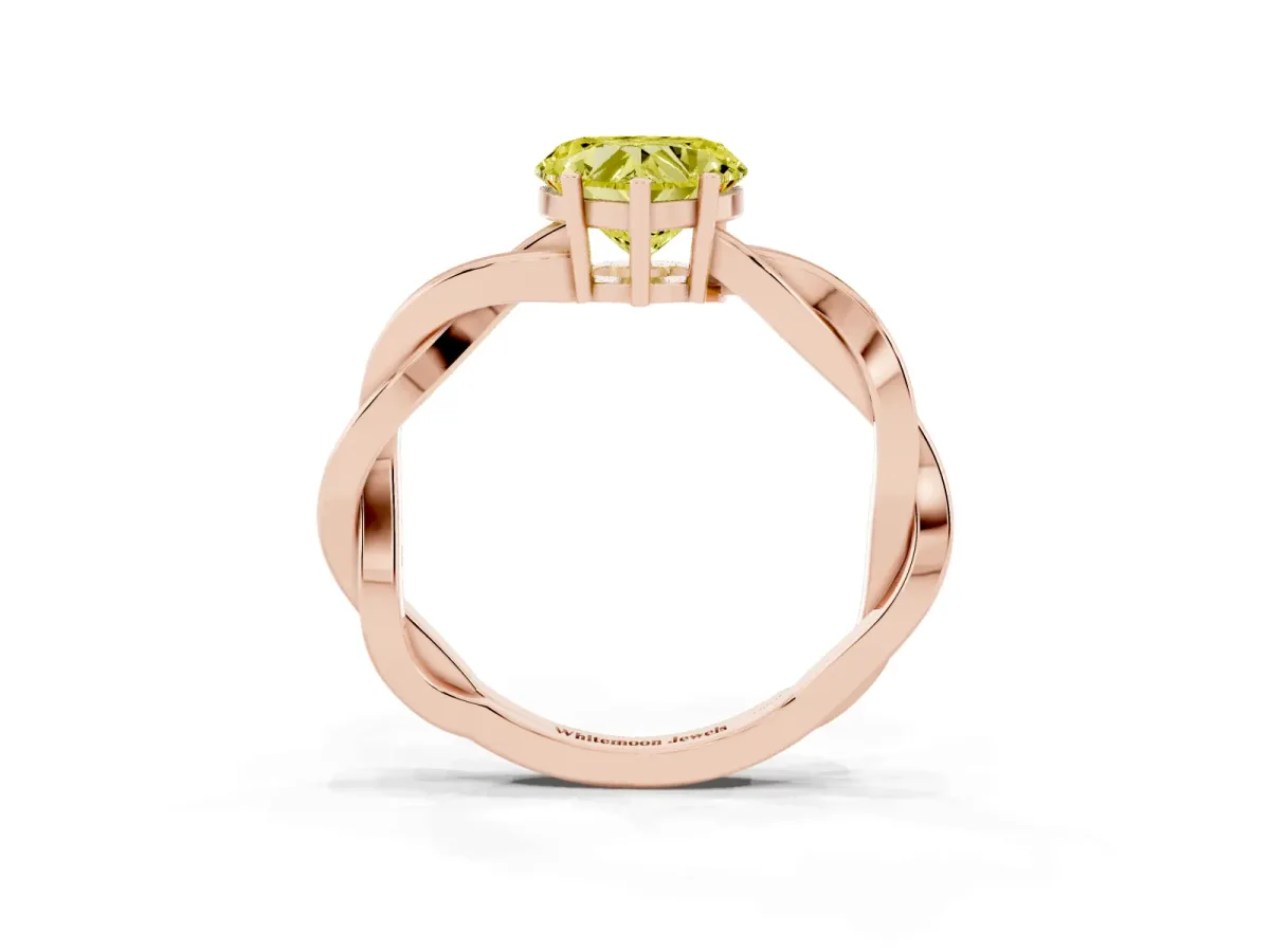 Fancy Yellow Heart Cut Solitaire Twisted Pave Diamond Ring with Four-Prong Setting Rose gold