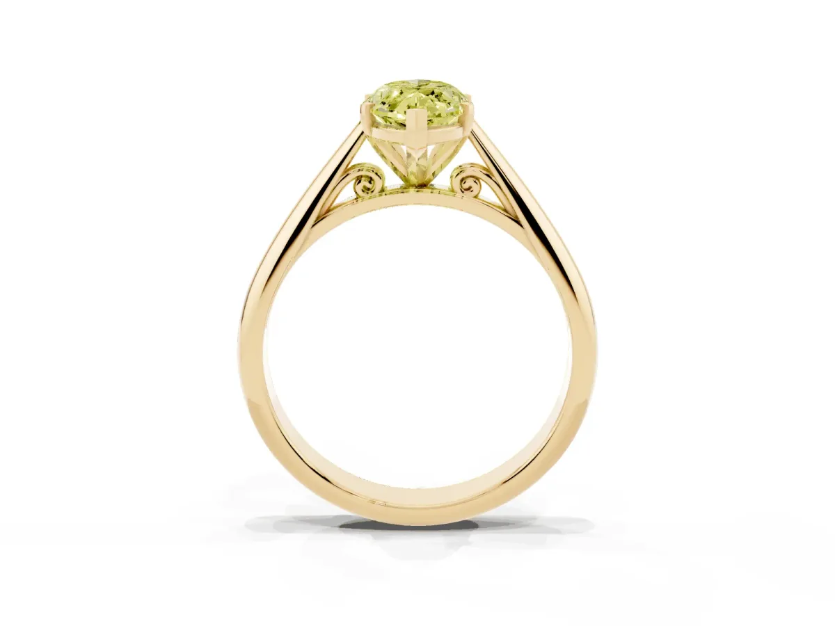 Fancy Yellow Marquise Cut Diamond Solitaire Engagement Ring with Cathedral Setting and Four-Prong Mount Yellow gold