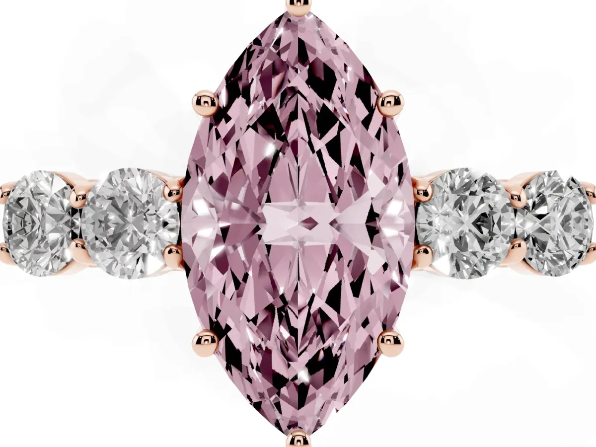 Fancy Pink Marquise Cut Cut Diamond Five-Stone Prong Set White Gold Ring Rose gold