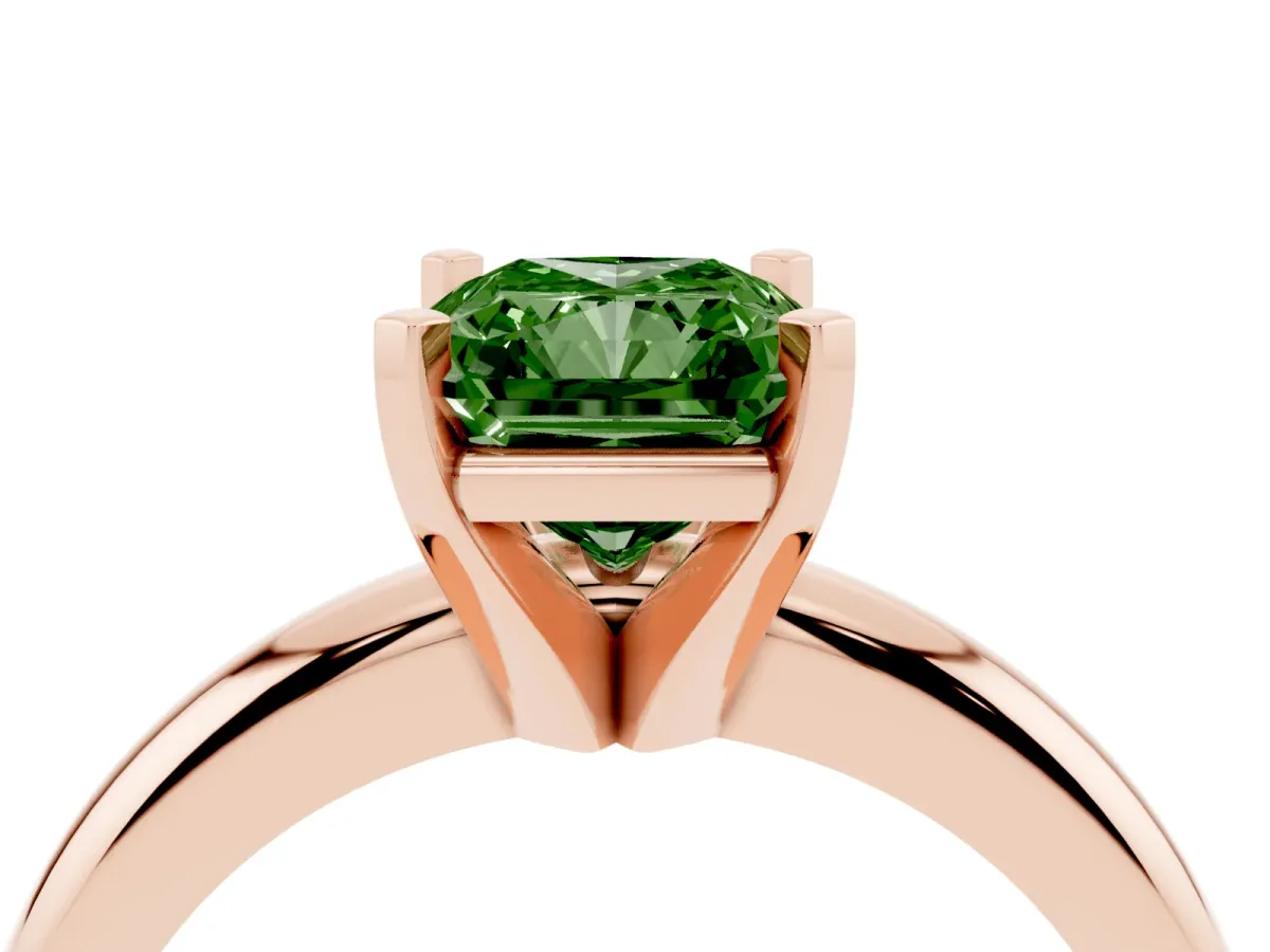 Fancy Green Radiant Cut Diamond Solitaire Engagement Ring with Round Band and Four-Prong Setting Rose gold