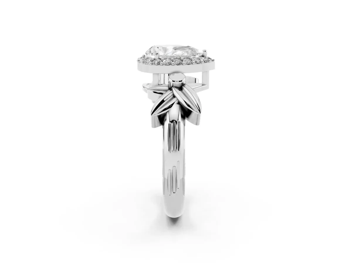 Pear Cut Halo Diamond Floral Band with Four-Prong Setting White gold