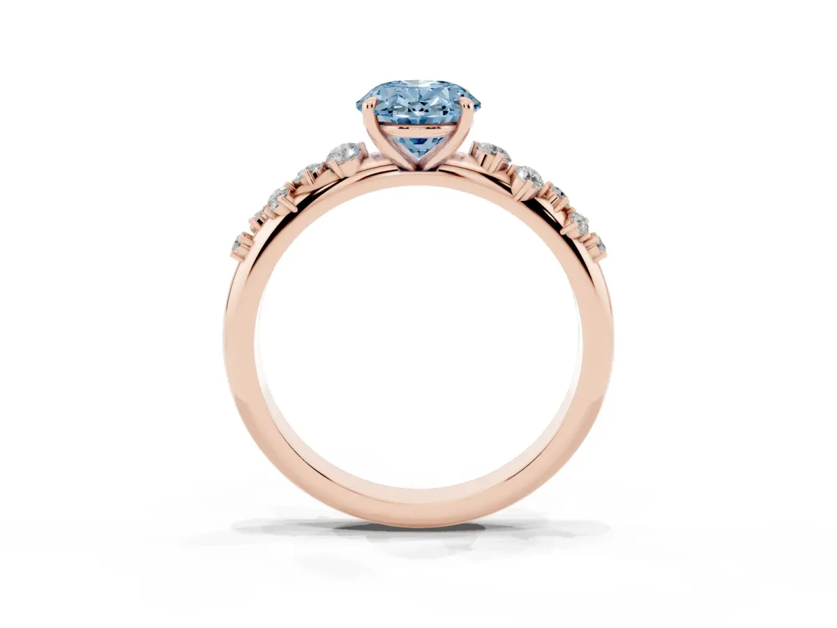Fancy Blue Oval Cut Diamond Cluster Prong-Set Solitaire Ring Rose gold