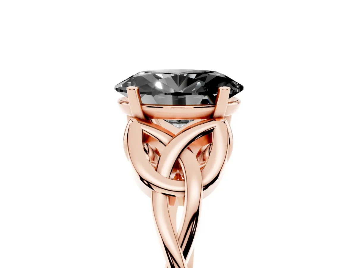 Fancy Black Oval Cut Diamond Solitaire Engagement Ring with Celtic Knot Band and Four-Prong Setting Rose gold