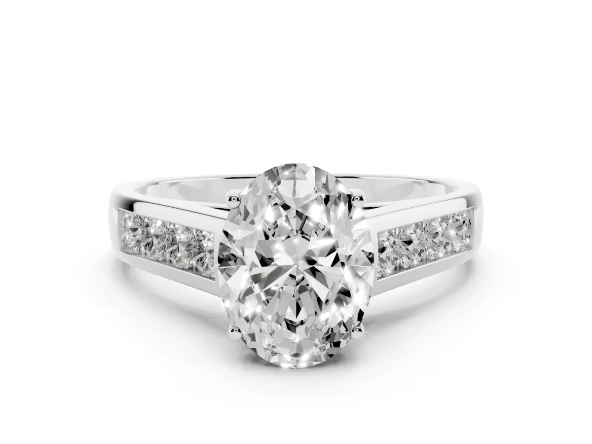Oval Cut Solitaire Channel-Set Diamond Engagement Ring with Four-Prong Setting Silver