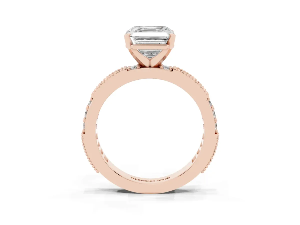 Asscher Cut Solitaire with Pavé Band and Four-Prong Setting Rose gold