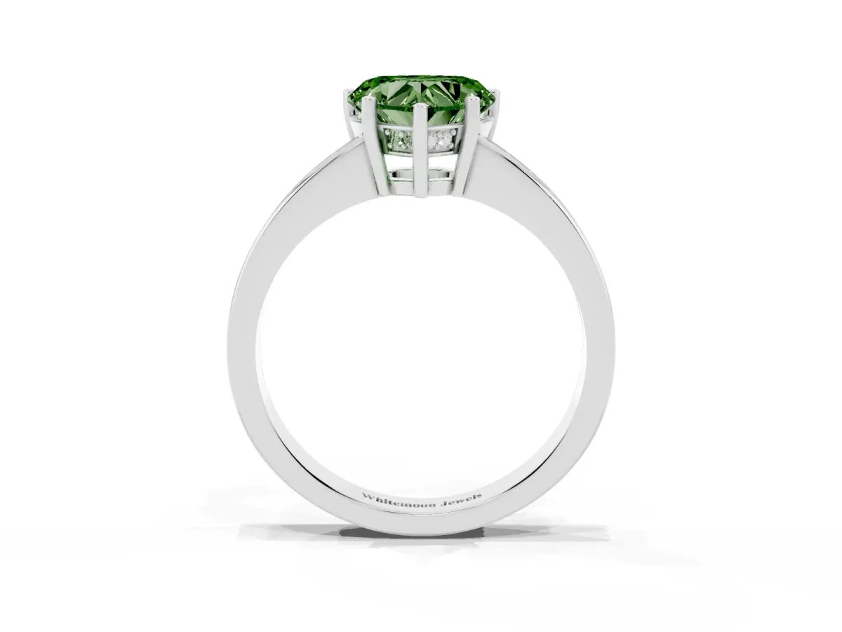 Fancy Green Heart Cut Solitaire Pavé Band Prong Setting Ring Silver