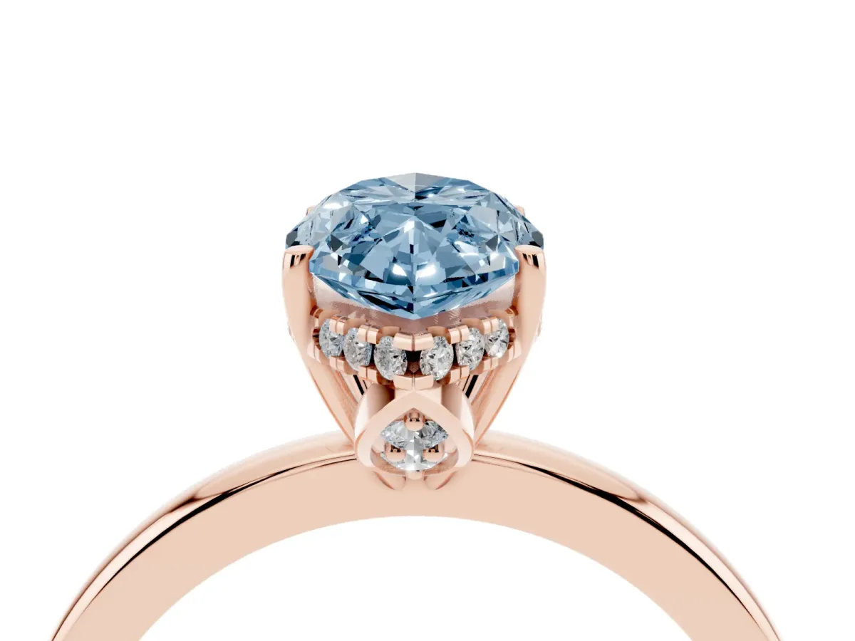Fancy Blue Marquise Cut Solitaire Diamond Ring with Prong Setting and Plain Band Rose gold