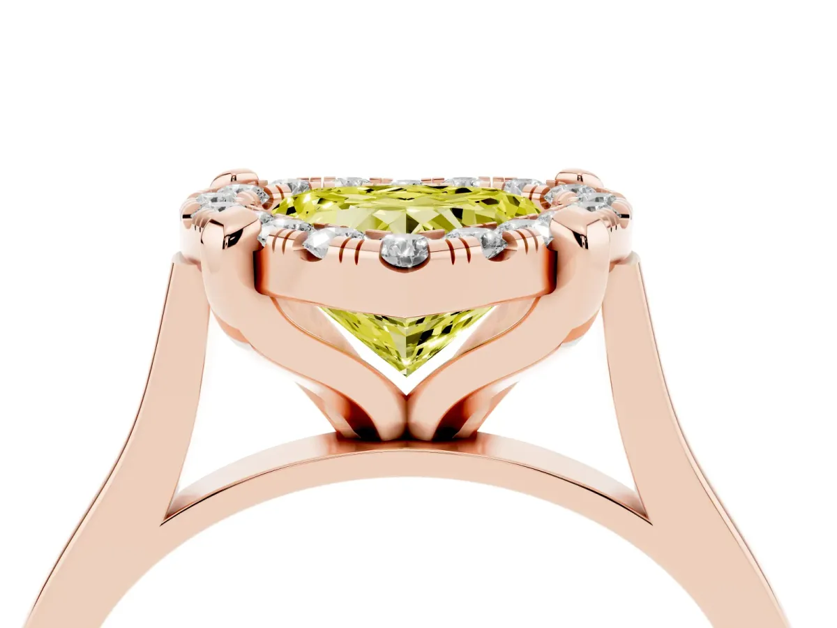 Fancy Yellow Heart Cut Diamond Cluster Halo Solitaire with Four-Prong Setting Rose gold