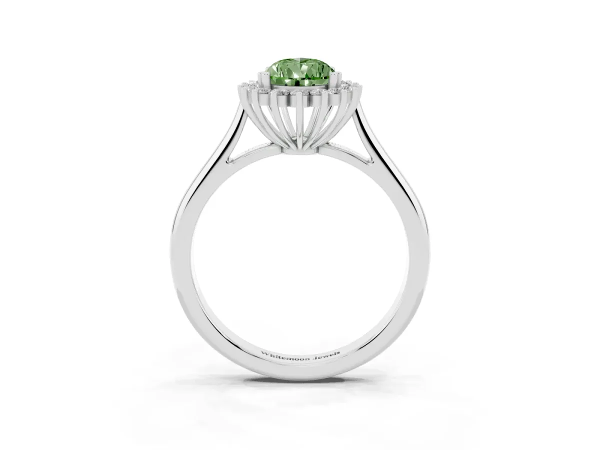 Fancy Green Pear Cut Cut Diamond Halo Ring with Solitaire Band and Prong Setting Platinum