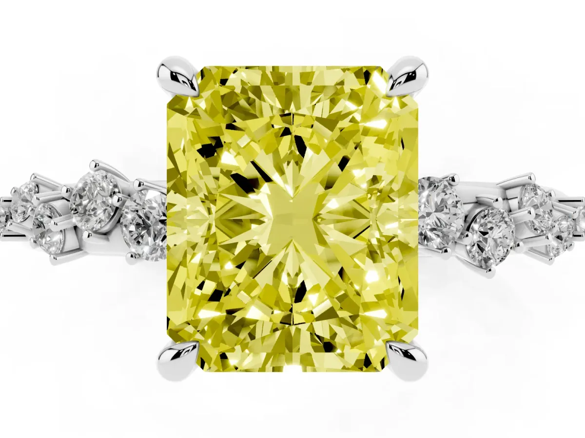 Fancy Yellow Radiant Cut Cut Diamond Vine Band with Four-Prong Setting Silver
