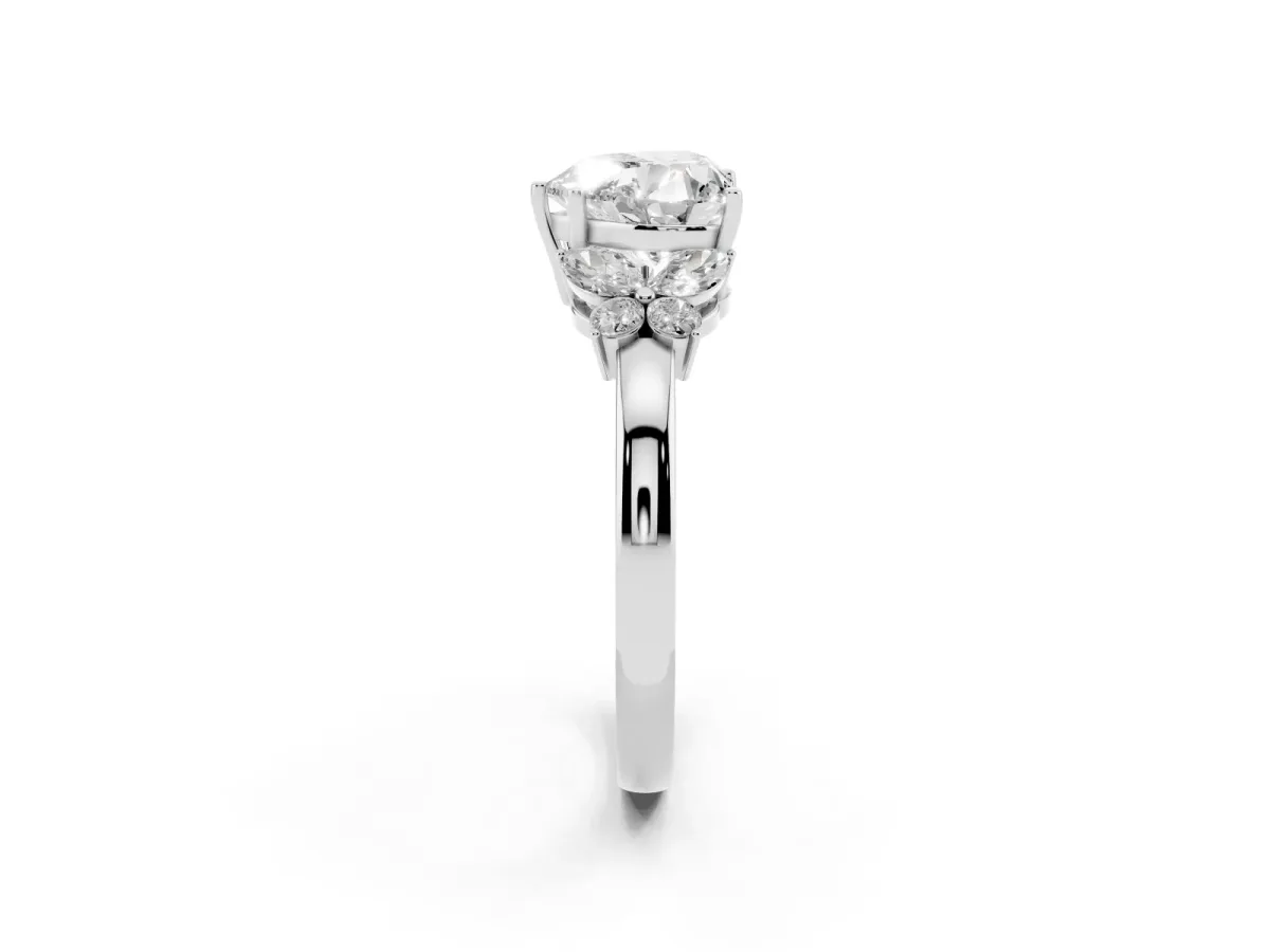 Heart Cut Cut Solitaire Floral Diamond Ring with Four-Prong Setting Platinum