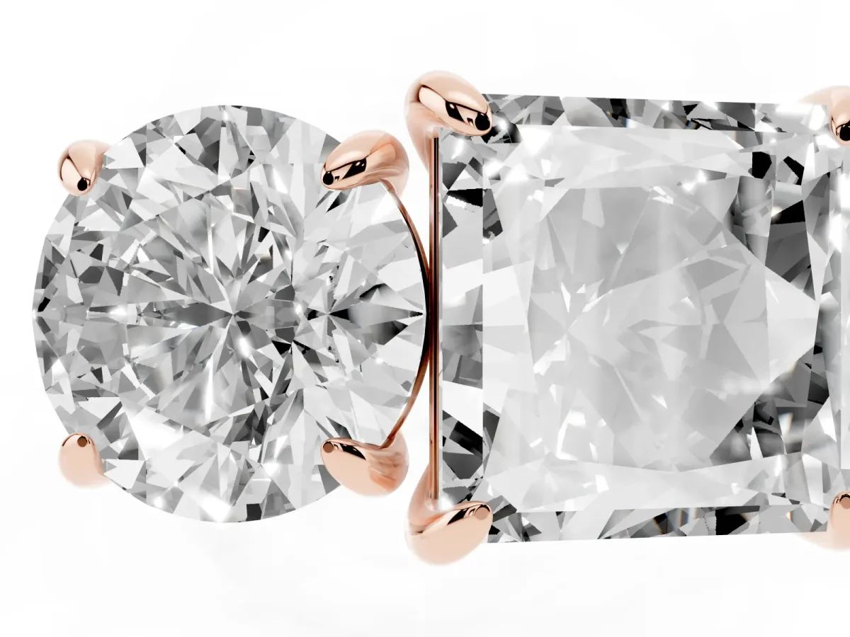 Round and Princess Toi Moi Ring with Prong Setting and Plain Band Rose gold