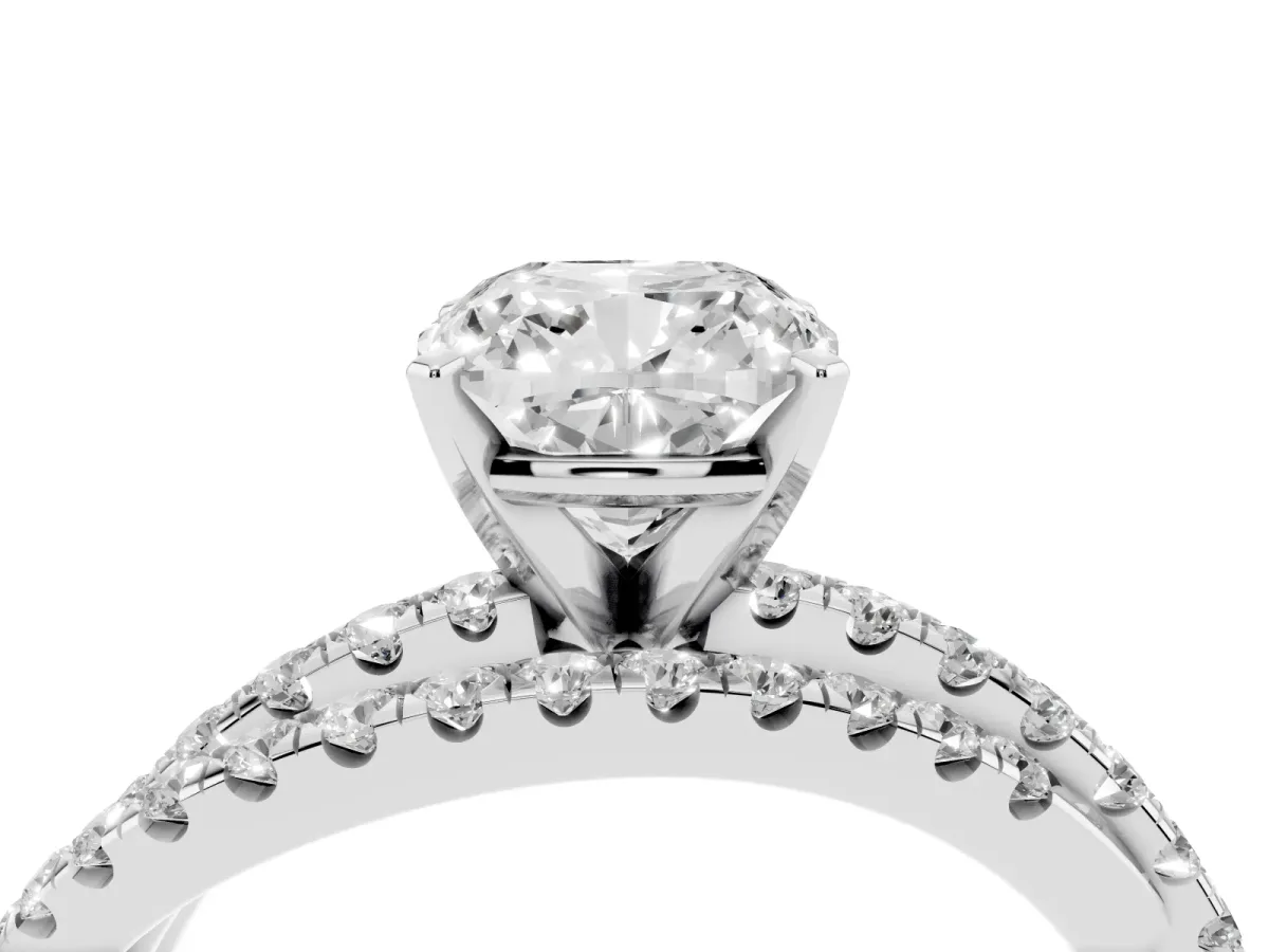 Cushion Cut Solitaire Twist Band with Pavé Setting and Four-Prong Setting Silver