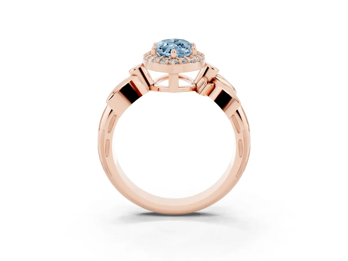 Fancy Blue Marquise Cut Halo Diamond Floral Band with Four-Prong Setting Rose gold