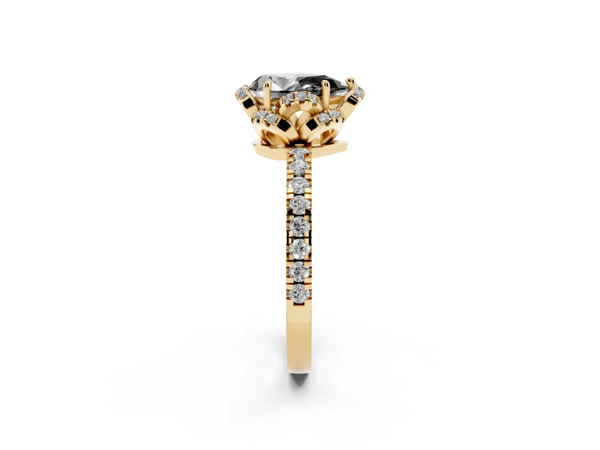 Fancy Black Pear Cut Diamond Halo Pave Band with Four-Prong Setting Yellow gold