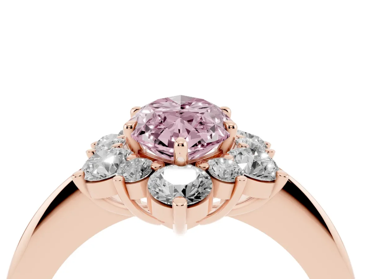 Fancy Pink Marquise Cut Diamond Cluster Halo Ring with Solitaire Band and Four-Prong Setting Rose gold