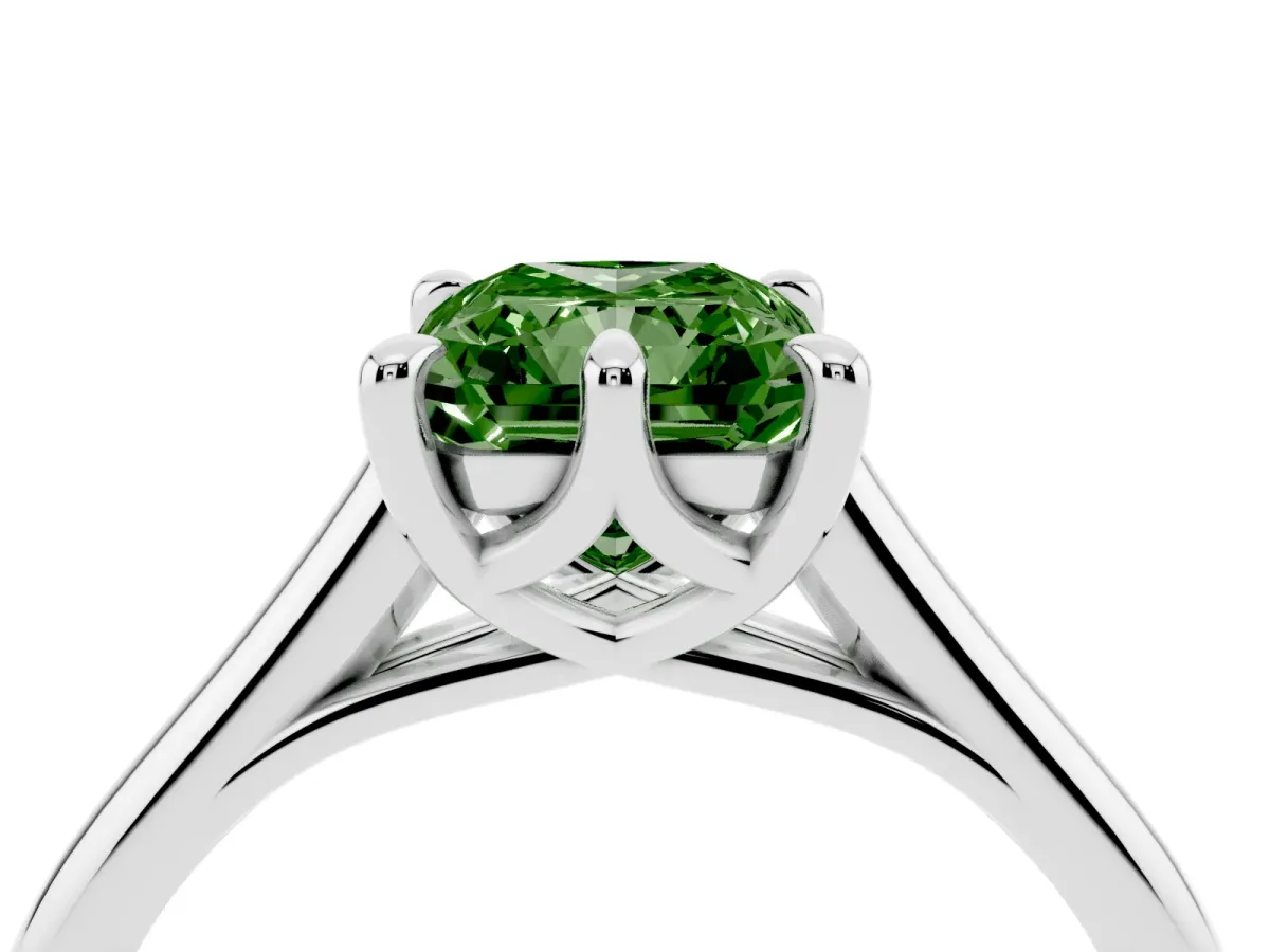 Fancy Green Radiant Cut Solitaire Engagement Ring with Six-Prong Setting and Classic Band Platinum