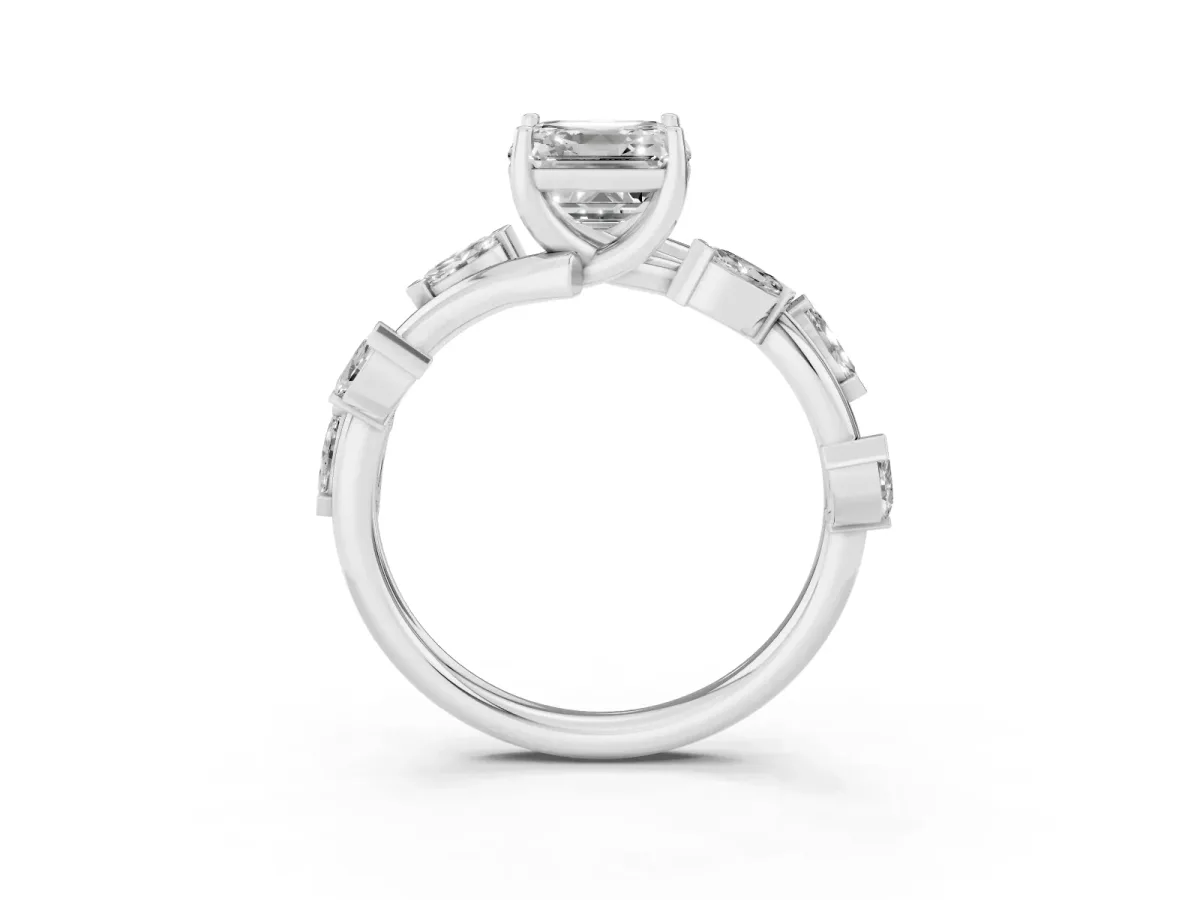 Asscher Cut Solitaire Twisted Band Marquise Accent Prong Setting Ring White gold