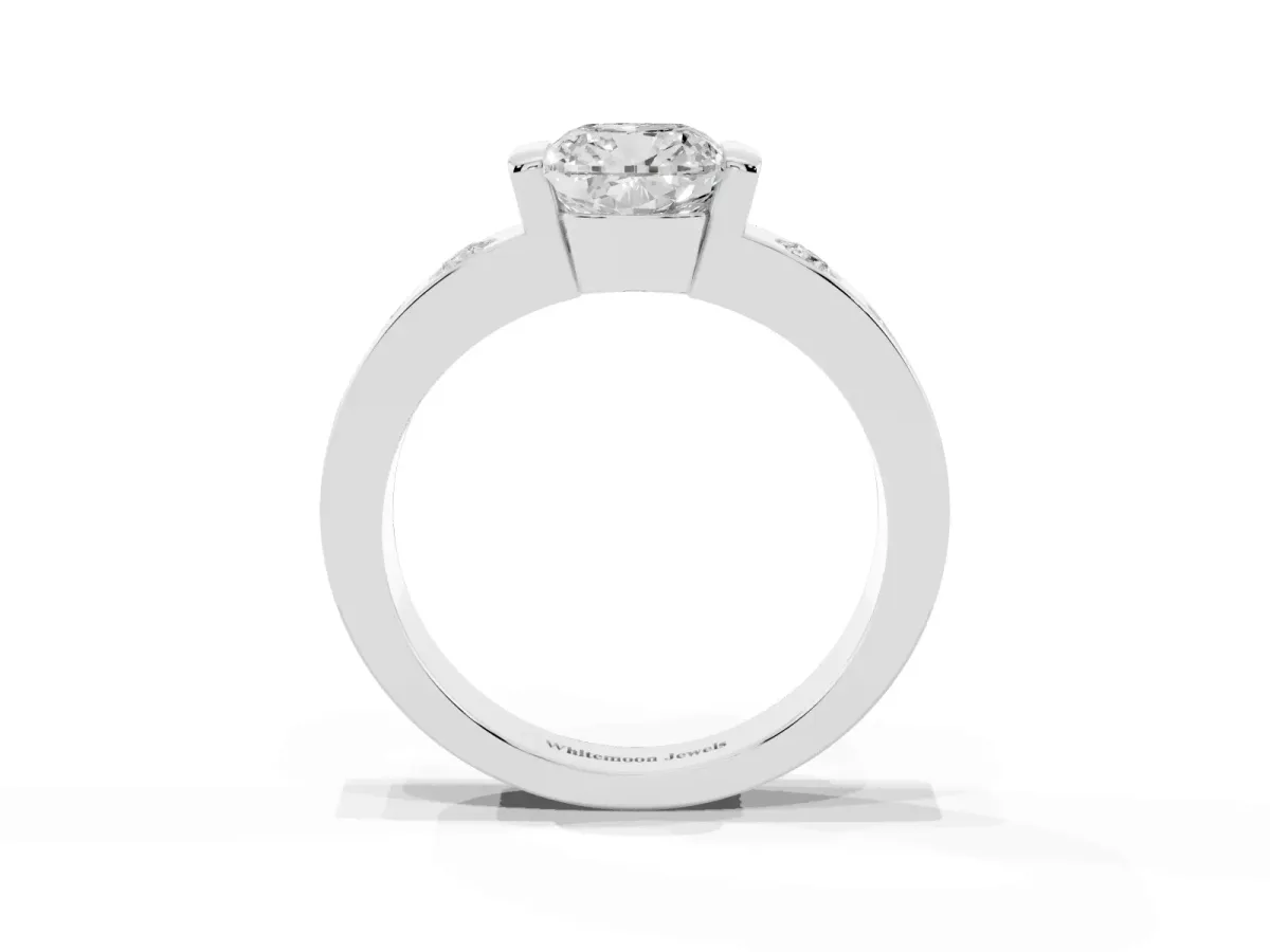 Cushion Cut Brilliant Channel-Set Diamond Ring with Bezel Prong Setting Silver