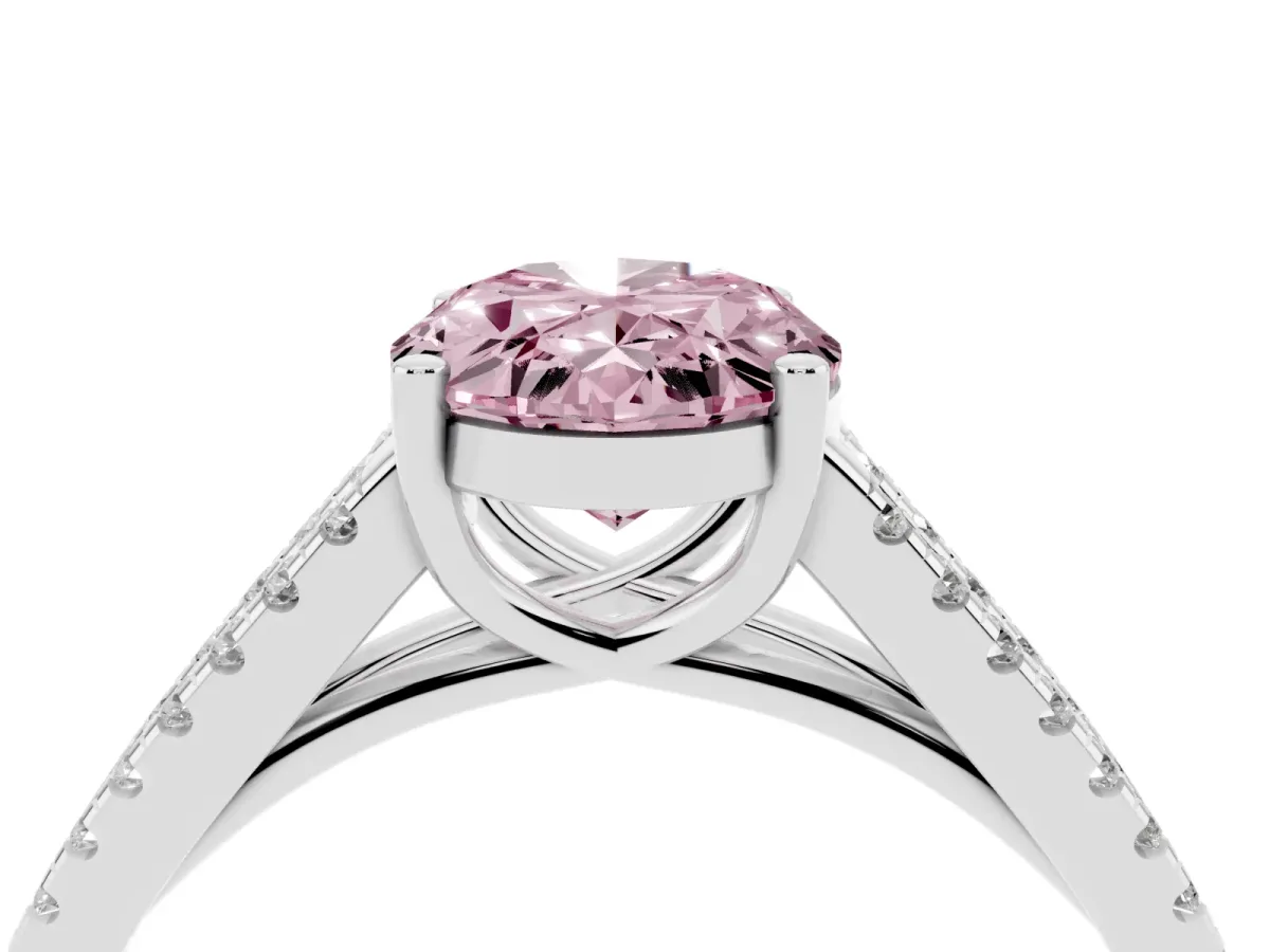 Fancy Pink Oval Cut Diamond Solitaire Engagement Ring with Split Shank Pavé Band Silver
