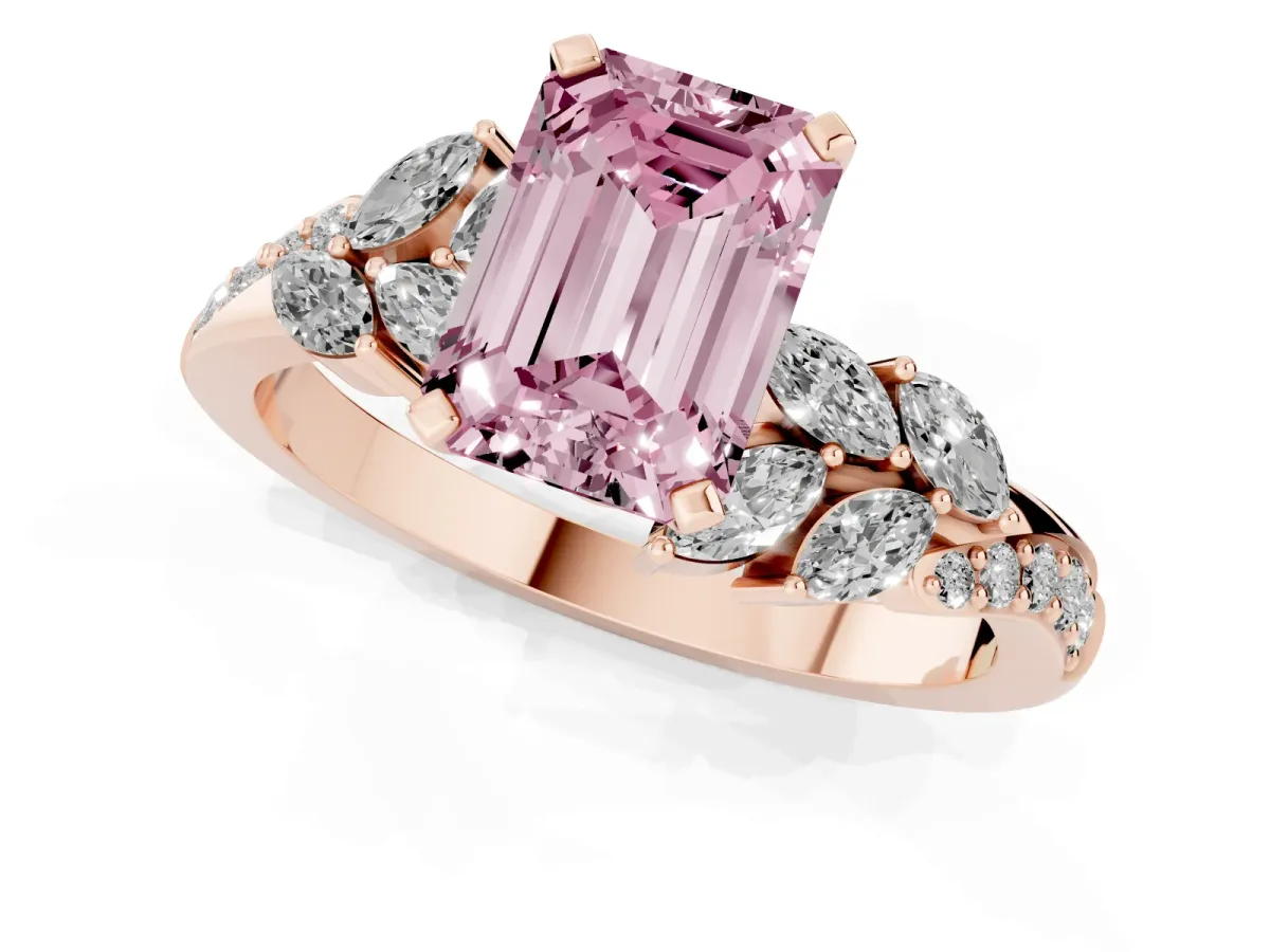 Fancy Pink Emerald Cut Solitaire Marquise Twist Band with Six-Prong Setting Rose gold