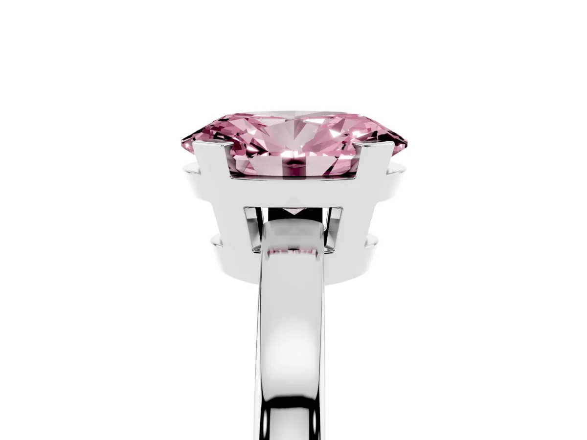 Fancy Pink Oval Cut Cut Solitaire Ring with Four-Prong Setting and Classic Band Silver