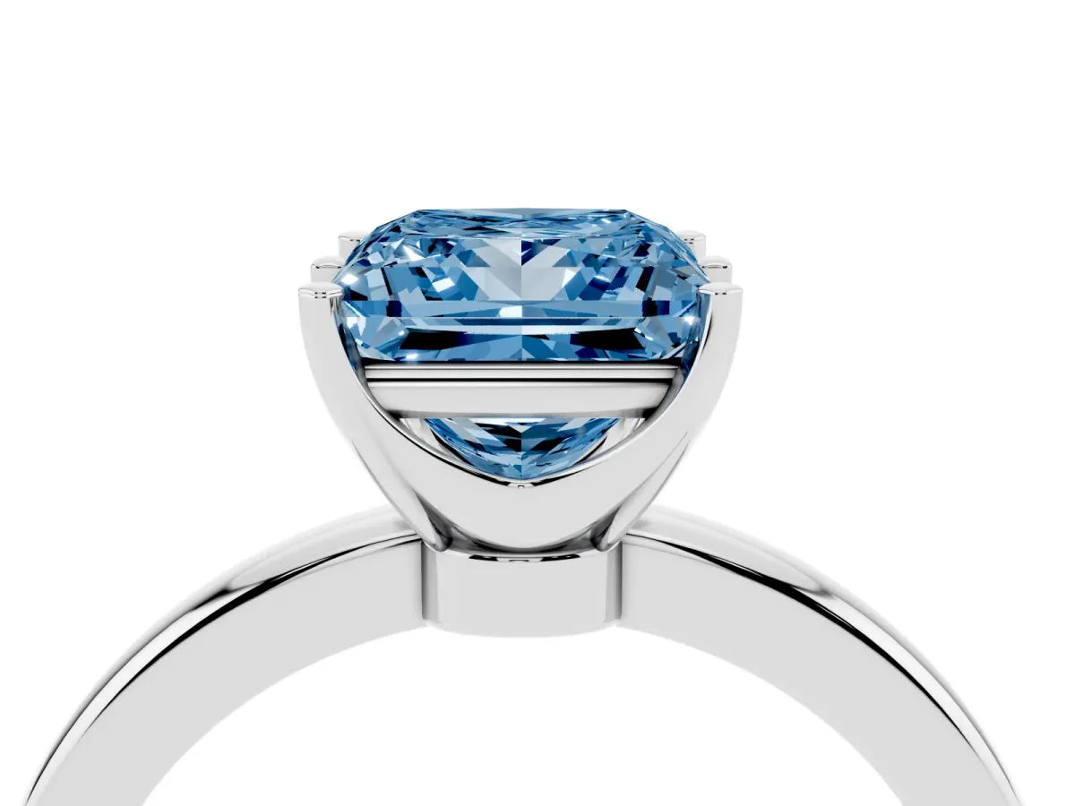 Fancy Blue Princess Cut Solitaire Diamond Ring with Six-Prong Setting on a Classic Band Silver