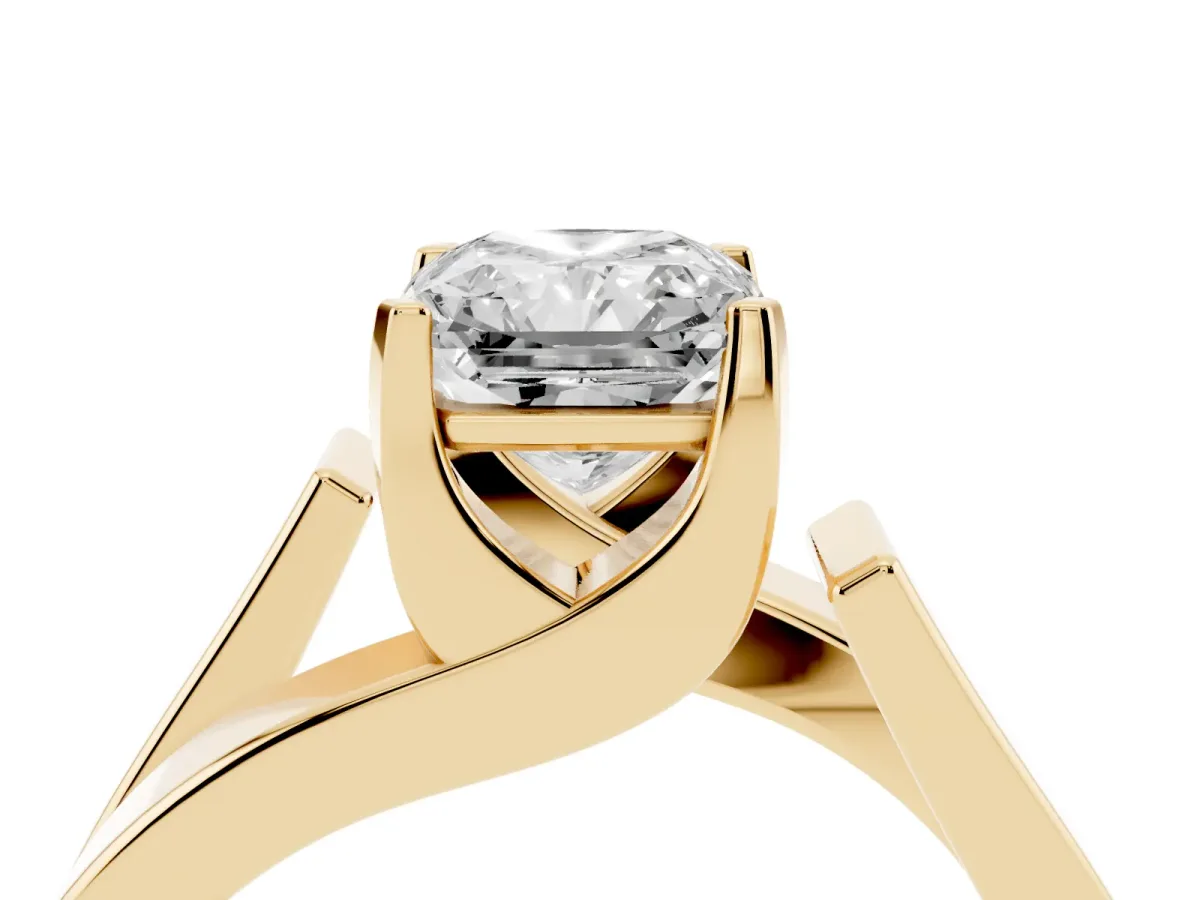 Modern Tension Set Radiant Cut Diamond Solitaire Wide Band Ring Yellow gold