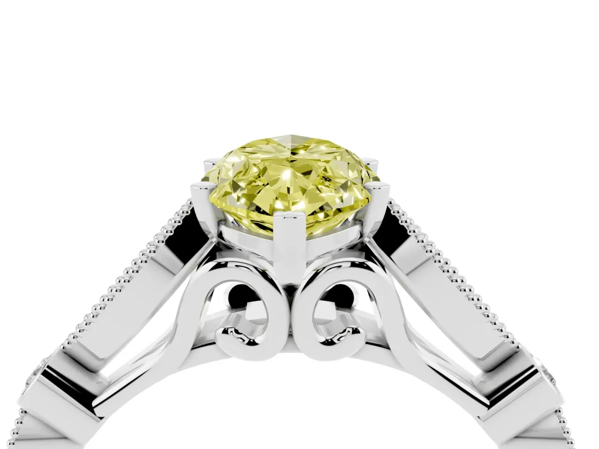 Fancy Yellow Marquise Cut Cut Diamond with Milgrain Marquise and Bezel Accents on a Solitaire Band with Prong Setting Silver